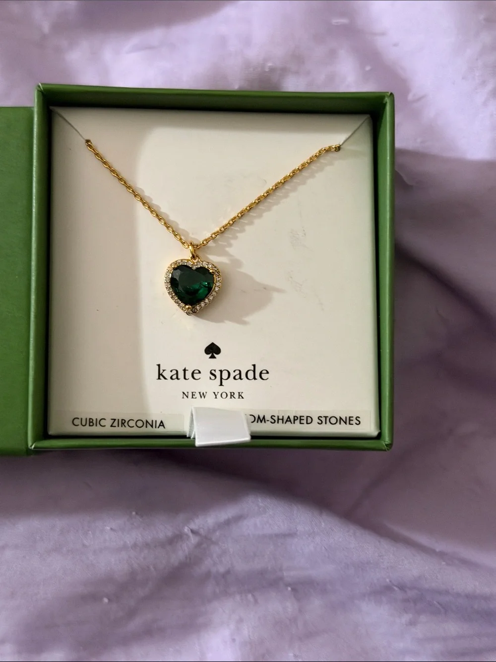 Kate Spade New York Gold Necklace with Green Heart Pendant-NWT